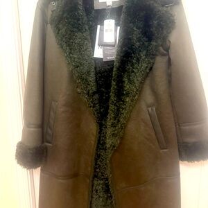 NWT NVLT Olive green quilted jacket faux suede/fur coat